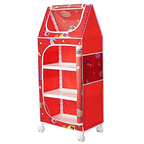Image of Little One's 4 Plastic Shelves Baby Wardrobe /Toy Organizer | Aquatic Red | Tb4 /Fr, 109 Cm, 46 Cm, 31 Cm