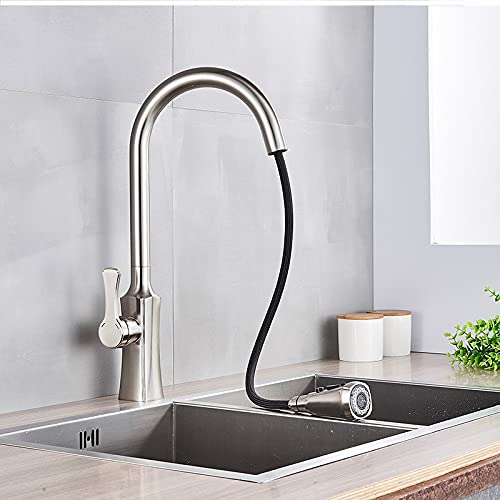 Robinet évier cuisine nickel brossé mitigeur monotrou eau chaude froide - 2