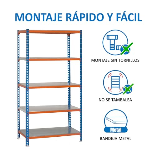 Miniatura 5 de Simonrack Si414 Kit Estantería Con 5 Estantes, Azul Naranja Galvanizado, 2000x1000x400
