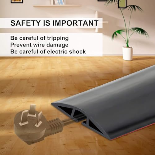 Image of 4Ft Floor Cord Cover Silicone Cable Protector Easy to Install Wire Organizer and Hider Ideal Extension Cord Cover for Home, Office, Garage (Black)
