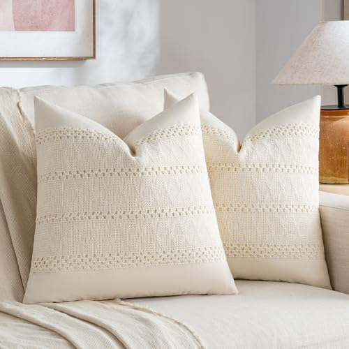 Fancy Homi Set of 2 Boho Cream Decorative Throw Pillow