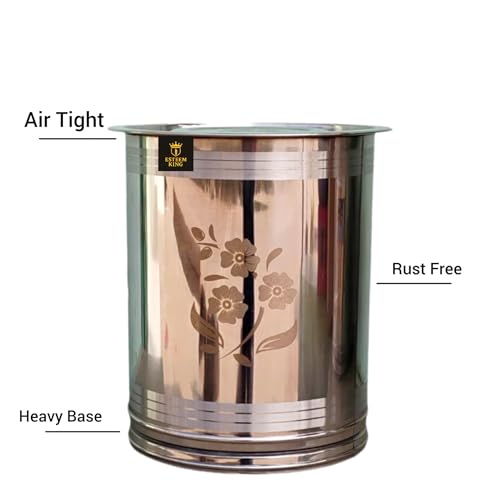Image of Stainless Steel Container 10kg,18kg,25kg for Wheat, Rice, Grains, Flour & Snacks, Aata Tanki, Kitchen Storage Drum, Airtight Dabba, Pawali -Pack of 3