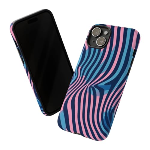 Coque iPhone 15 Plus motif illusion d'optique ondulé bleu rose rigide