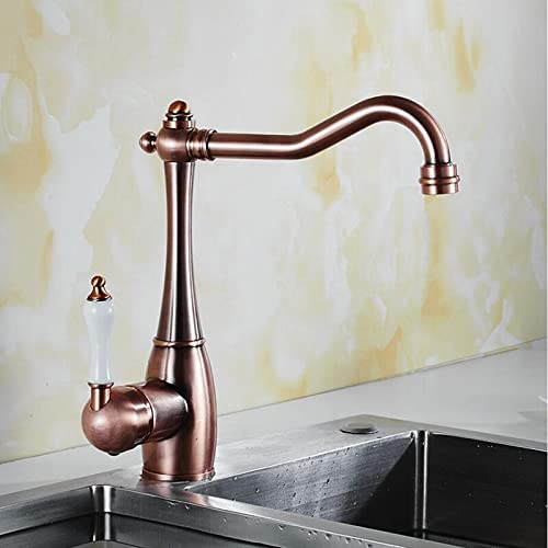 Robinet de cuisine monotrou laiton mitigeur céramique bronze rouge eau chaude