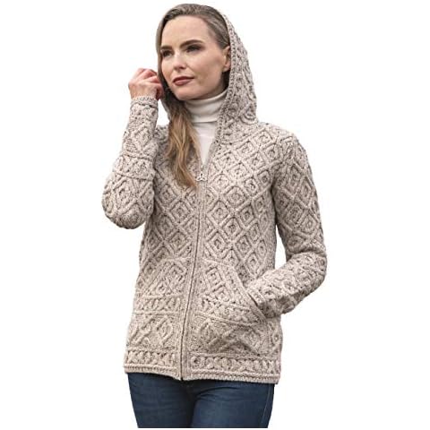 Aran Crafts Women's Merino Wool Hood Cardigan Cover