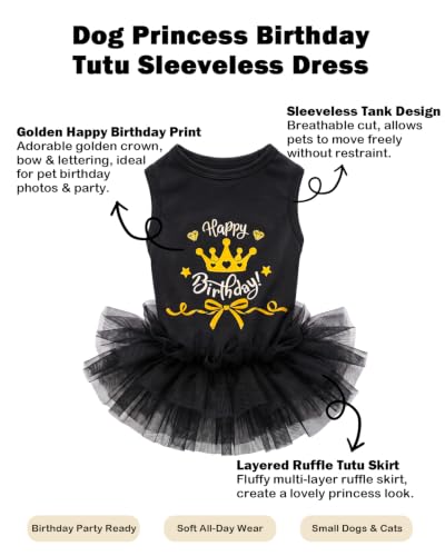 Image of CuteBone Black Happy Birthday Pet Tutu Dress - Crown Puppy Birthday Costume - Small Dog Clothes Cat Princess Party Outfit SRQ01S