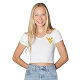 Lojobands Women's Tailgate Outfit College Fitted Cropped Tee Crop Top Made in USA One Size Fits Most (West Virginia WVU Mountaineers - White)