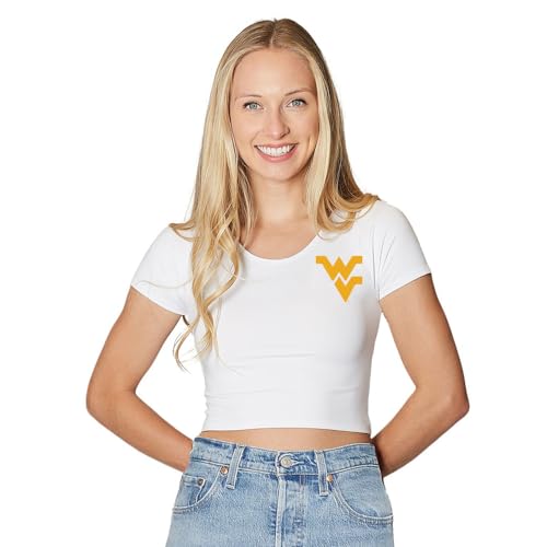Lojobands Women's Tailgate Outfit College Fitted Cropped Tee Crop Top Made in USA One Size Fits Most (West Virginia WVU Mountaineers - White)