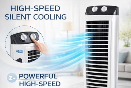 Image of Hans Lighting High-Speed Tower Fan 3 Speed Fan | 1 Year Warranty | 25ft Air Delivery with 1 Year Warranty Anti Rust 50 mm Tower Fan (White | Pack of 1)