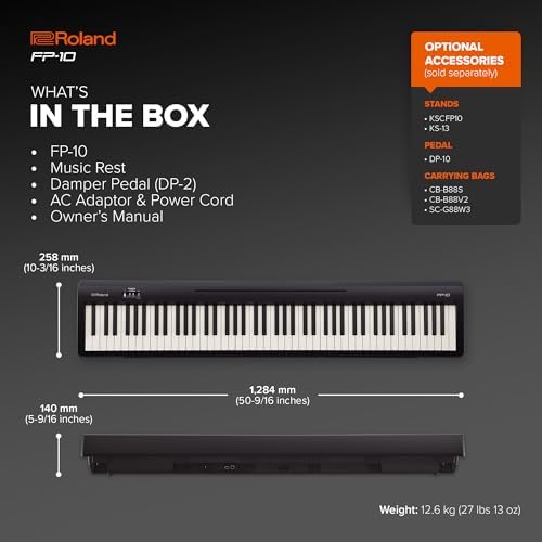 Roland FP-10 | Compact 88-Note Digital Piano | SuperNATURAL Piano Tones | Authentic Acoustic Feel Keyboard | Great for Beginners & Experienced Players | Bluetooth & MIDI Connectivity - 2