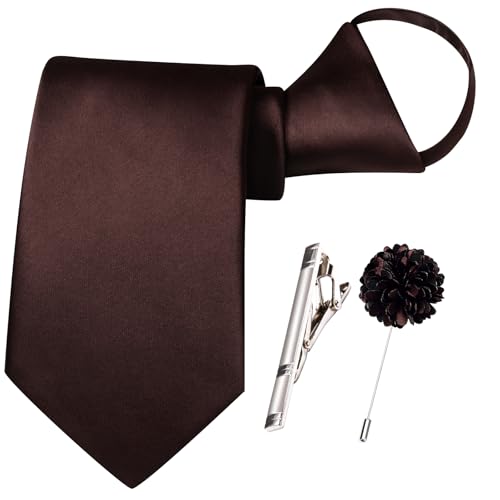 Image of Hi-Tie Pretied Boys Ties Solid Color Kids Adjustable Necktie Lapel Pin Clip Set Age 8-12 Wedding School Graduation