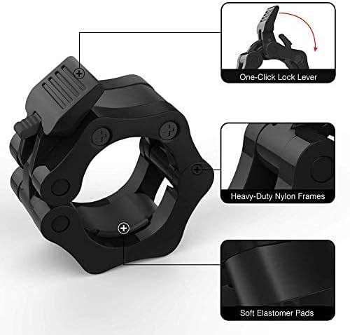 Quick Release Non-Slip Pair 2" Olympic Barbell Collar ABS Locking Set, Black Clamps Great for Pro Training/Workout Weightlifting/Fitness Training…