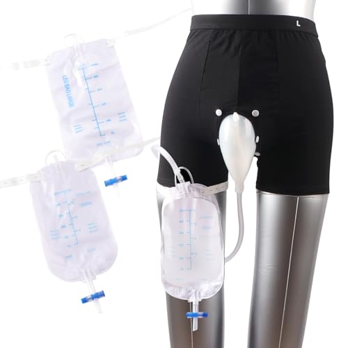 External Catheter for Men, Wearable Male Urine Collector with 1000ml Drainage Bag & 2×500ml Leg Bags, Urine Collection System for Men, Reusable Male Incontinence Solution for Standing Use (L)