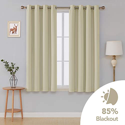 Image of Deconovo Grommet Blackout Curtains Solid Thermal Insulated Room Darkening Energy Saving Window Bedroom, 52x63 Inch, Beige-1 Panel