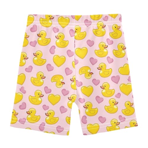 Cute Ducks with Yellow Hearts Girls Shorts Elastic Waist Sports Shorts Girls Leggings Pants for 4-10 Years2