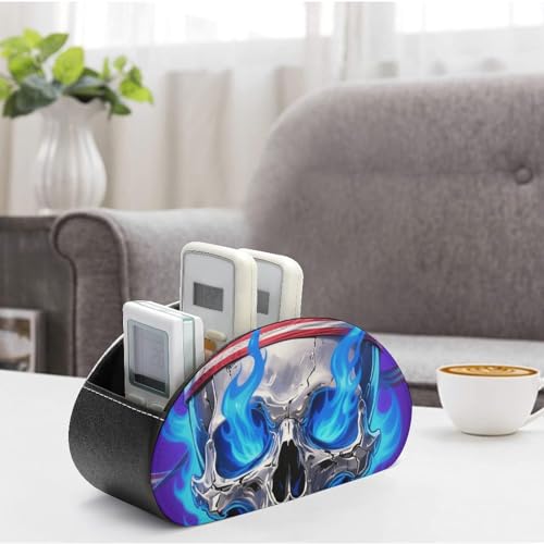 Télécommande TV multifonction support Fire Skull et boîte de rangement en cuir à compartiments
