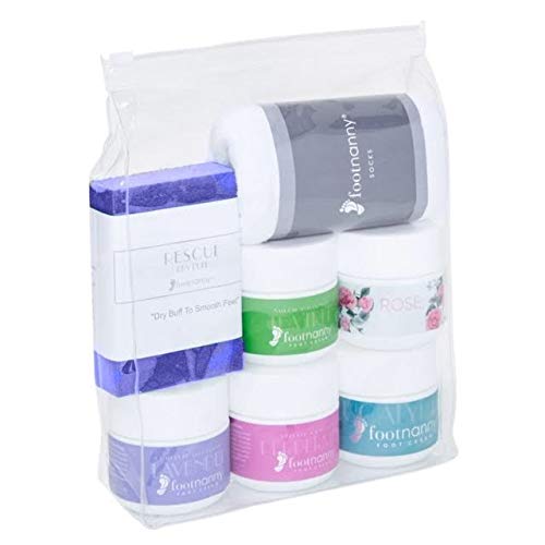 Footnanny Travel Set with Lavender Tea Tree Eucalyptus Peppermint Rose, Socks & (BLUE) Buffer Oprah's Favorite 2018