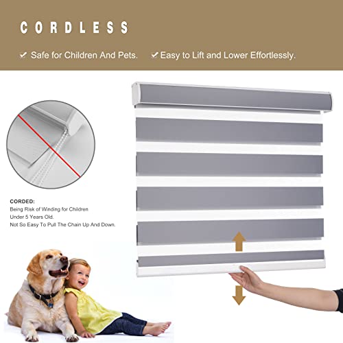 Image of Changshade Custom Size Zebra Blinds Cordless Indoor Window Shades Privacy Dual Layer for Living Room, Bedroom, Bathroom, Kitchen, Nursery, Inside Outside Mount Easy Install, Blackout, Dark Grey