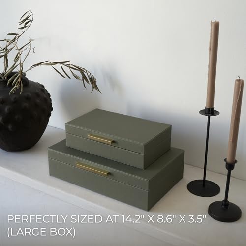 ZICOTO Decorative Storage Boxes with Lids – Set of 2 Beautiful PU Leather Organizer Bins for Your Bookshelf Home Decor - Safely Store Photos, Documents and Memory Box Keepsakes in Style - Image 5