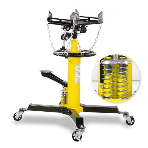 Image of GarveeTech 2-Plunger Transmission Jack, 1322 LBS (3 /5 T) Capacity 33.5 in- 69 in High Lifting Height, 2-Stage Hydraulic Telescopic Jack, Heavy Duty Floor Jack w /Foot Pedal, 360 Swivel Wheel, Yellow