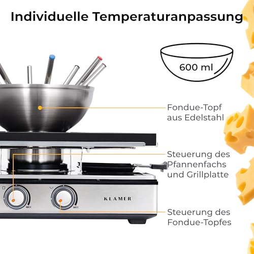 Raclette-Fondue-Set Klamer für 8 Personen Kombi-Grill und Fondue