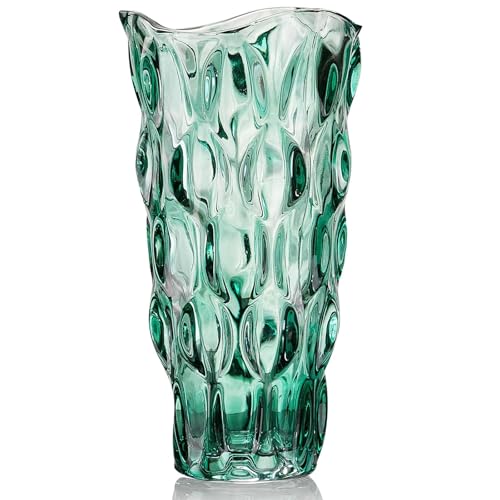 Glas Blume Vase, 24cm hohe Moderne Minimalistische Glasvase Mordische Kristall Dekorative Handgemachte Blumenarrangement für Home Office Dekor, Geschenk für Hochzeit Housewarming feiern (grün-1) Glas Blume Vase, 24cm hohe Moderne Minimalistische Glasvase Mordische Kristall Dekorative Handgemachte Blumenarrangement für Home Office Dekor, Geschenk für Hochzeit Housewarming feiern (grün-1)
