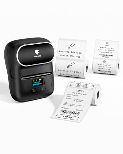 Phomemo M110 Label Printer, 3 Label Rolls Set, Upgraded Label Maker Machine for Phone and Windows/Mac(USB), Bluetooth Label Maker for Home, School, Office and Small Business