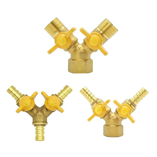 Xjdzineq 2- Wege- Wasserhahn- Adapter aus Messing, Gartenbewässerung, 2- Wege- Doppelschlauchadapter, verstellbare Steuerung, Wasserhahn- Anschluss, Heizungsrohrverschraubung-3