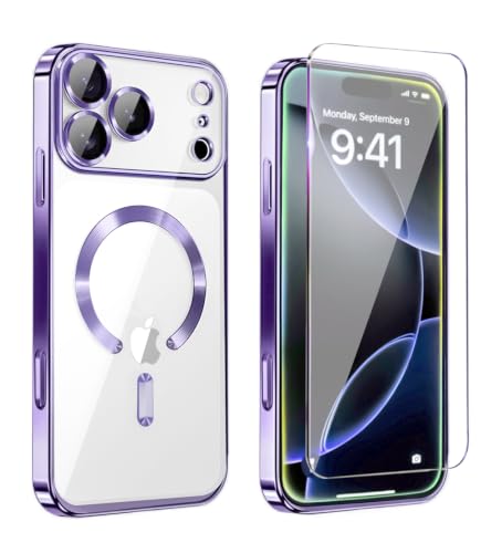 Image of Magnetic Glossy Case for iPhone 17 Pro Max,iPhone 17 ProMax Phone Case Slim Clear Luxury with Screen Protector & Camera Protector [Compatible with MagSafe], Shockproof Cover for 17 Max-Light Purple