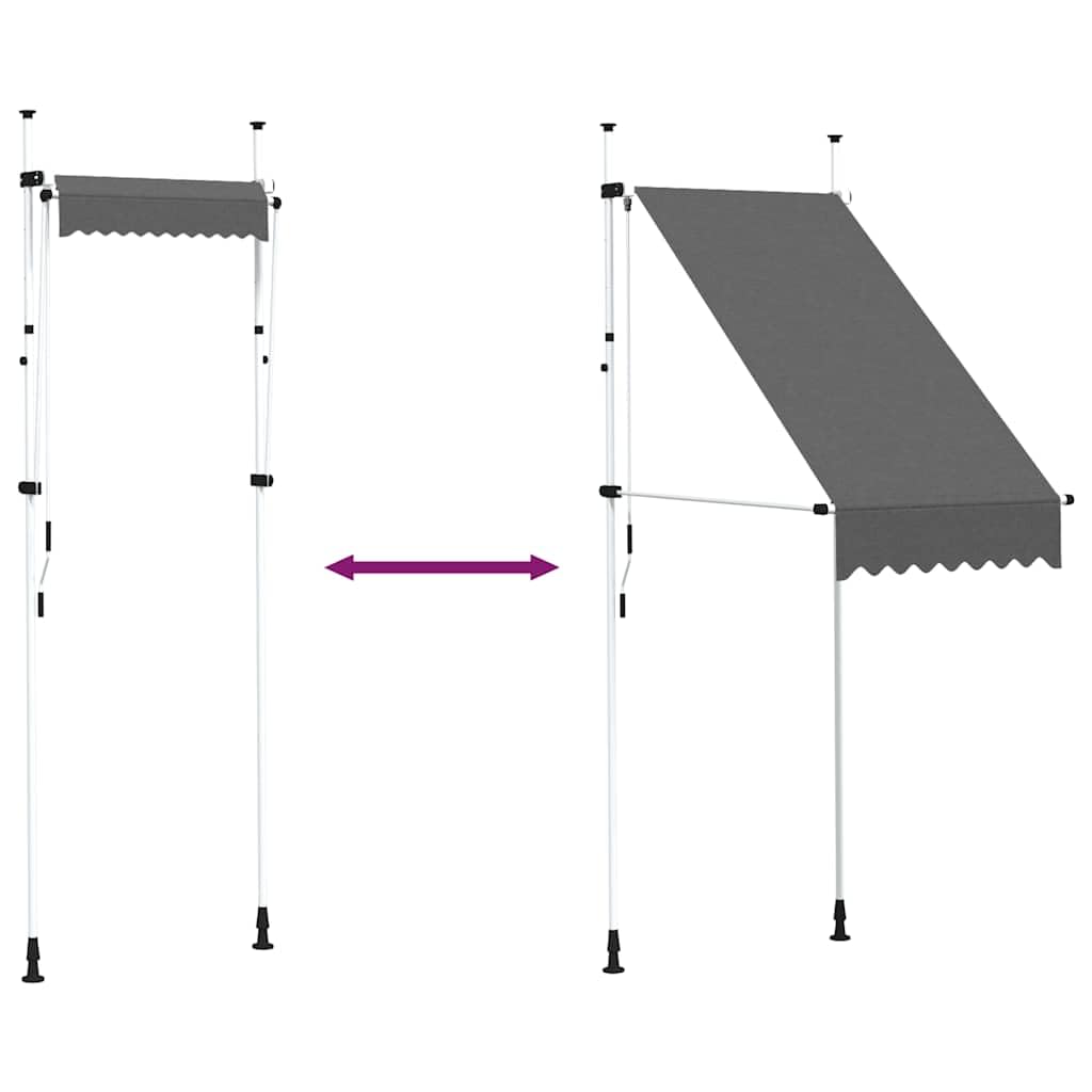 Einziehbare Markise Handbetrieben 100 cm Anthrazit, Polyester PU-Beschichtet, Stahlrahmen, Flexible Montagehöhe 200-300 cm, Für Terrasse Balkon Garten