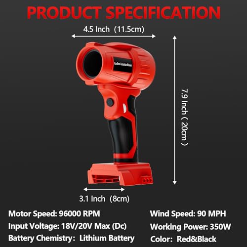Mewryytuo Turbo Jet Blower Cordless Dust Blower for Milwaukee M18 18V Battery, Air Duster Jet Fan Turbo Leaf Blower 350W 96000 RPM Adjustable Wind Speed, for Dust Removal Cleaning (Tool Only) by mewryytuo - Used condition - Image 8