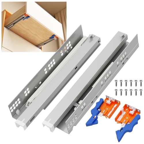 Glissières de Tiroir à Montage Inférieur, Push to Open et Soft Close, 500mm Extension Totale avec Dispositif de Verrouillage, Capacité de Charge de 35 kg, 6 Paire Pour Cuisine et Armoire.
