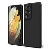 oakxco for Samsung Galaxy S21 Ultra Phone Case Liquid Silicone Grip, Cute Thin Slim Soft Rubber TPU Plain Smooth Gel Cover for Women Girl Aesthetic Design, Matte Solid Protective & Shockproof, Black