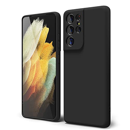 Oakxco Designed For Samsung Galaxy S21 Ultra Case Silicone Grip, Soft Rubber Gel Phone Case For Women Girl Cute, Thin Slim Flexible Protective Tpu 6.8", Black #TOP7