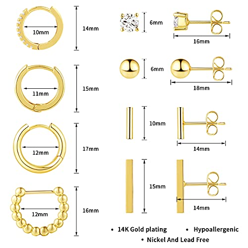 Dreamfox 8 Pairs Huggie Hoop Earrings Small Hypoallergenic 14K Gold Plated Huggie Earrings For Women Simple Huggie Stud Earrings Set For Girls Christmas Gift (One Size, Gold-3) #TOP1