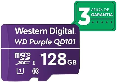 Cartão de Memória Com 3 anos de Garantia Micro SD 128GB WD Purple...