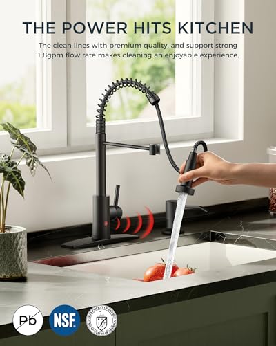 Image of FORIOUS Touchless Kitchen Faucet Black, Smart Motion Sensor Spring Sink Faucet with Pull Down Sprayer Commercial Contemporary Hands-Free for Pot Filler, Farmhouse Camper Laundry Camper