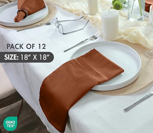 Image of Ruvanti Cloth Napkins Set of 12, Cotton Enrich 18 inchx18 inch - Rust | Washable, Soft, Durable & Absorbent Everyday Napkins. For Home, hotel, Wedding Napkins, Thanksgiving, Christmas Dinner Napkin