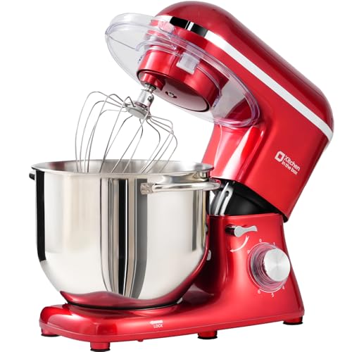 Kitchen in the box Robot Pâtissier 1400W, Bol 7,5L en Acier Inoxydable, 6 Vitesses, Tête Inclinable, Accessoires Inclus (Fouet, Crochet, Batteur), Idéal pour Pâtisserie et Boulangerie (Rouge)