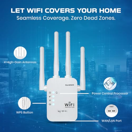 Image of GameSir WiFi Repeater 300Mbps Wireless Range Extender | 4 High-Gain Antennas | WiFi Signal Booster for Home, Office, | Supports WPS, AP & Repeater Mode (4)