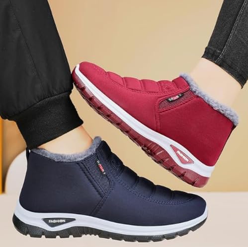 Women's Warm Boots Ladies Winter Ankle Slip on Short Snow Fur Lined Boots Comfortable Waterproof Orthopedic Walking Fur Fuzzy Soft Booties Wide Warm Arch Support Shoes3