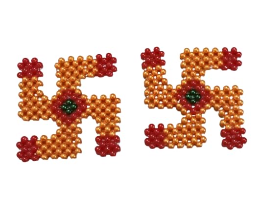 KGU Beaded Swastik (Coloured) for Puja Diwali Decoration Home with Beautifully Handcrafted || Set of 1 Swastika