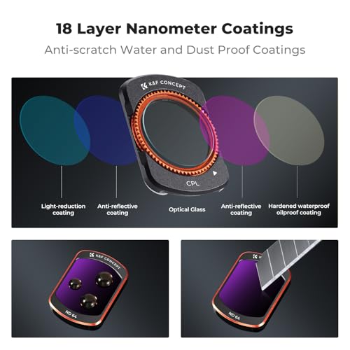 Image of K&F Concept K-Series CPL ND Filter Kit Compatible with DJI OSMO Pocket 3 Creator Combo Accessories, CPL ND16 ND64 ND256 Magnetic Action Camera Neutral Density Polarising Filters HD Optical Glass | Magnetic, Compatible with Pocket 4 /3, Xtra Muse, Neutral Density Polarising Filter HD Optical Glass, FD161