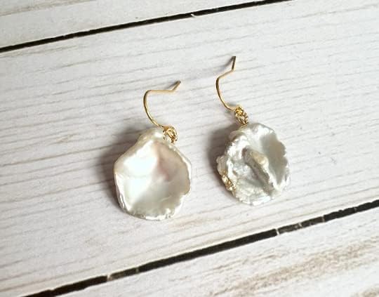 Gold Wire Wrapped Flat Freshwater Pearl Earrings