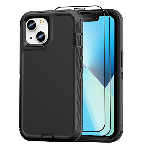 Feiyar Home Shockproof Case For Iphone 13 Case, With 2 Pcs Tempered Glass Screen Protector, Military Grade Heavy Duty Full Body Protection Phone Case For Iphone 13 6.1'' - Black #TOP8