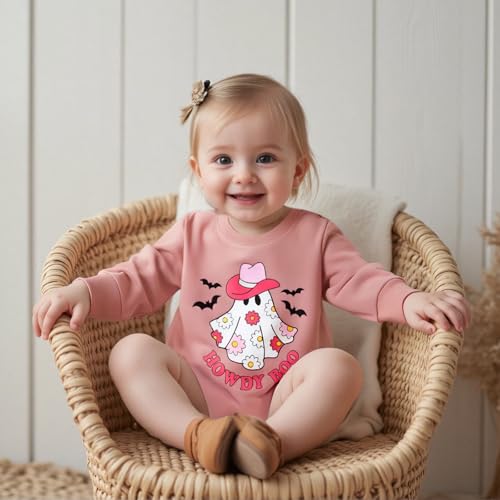Newborn Baby Girl Halloween Outfit Fall Clothes Long Sleeve Cute Bat Ghost Bubble Sweatshirt Romper2
