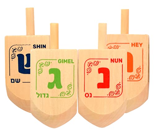 Hanukkah-Dreidels-Natural-Wooden-Dreidel-4-Pack-Medium