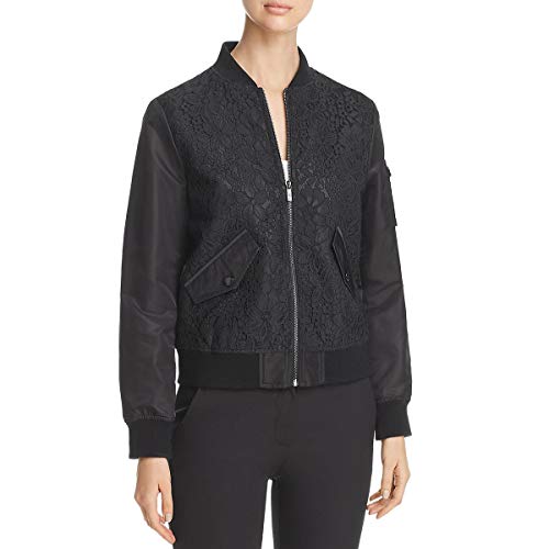 Karl Lagerfeld Paris Women's LACE Bomber Jacket, Black, M