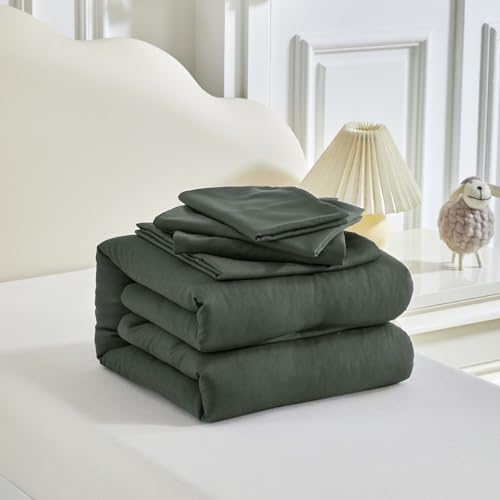 Image of Kids Comforter Sheet Set - Soft and Breathable Bed Set Includes Quilted Comforter, Fitted Sheet, Flat Top Sheet, Pillowcase and Toddler Pillowcase for Toddler - 5 Pieces Toddler Bedding Dark Green