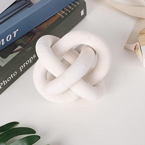 Renococo Wood Chain Link Decor 3-Link,6 Inch Dia Wood ,White/Wood Color Hand Carved,Knot Decorative Object,Coffee Table Decor,Country Chain Knot Decor,Mom Gifts thumb #5
